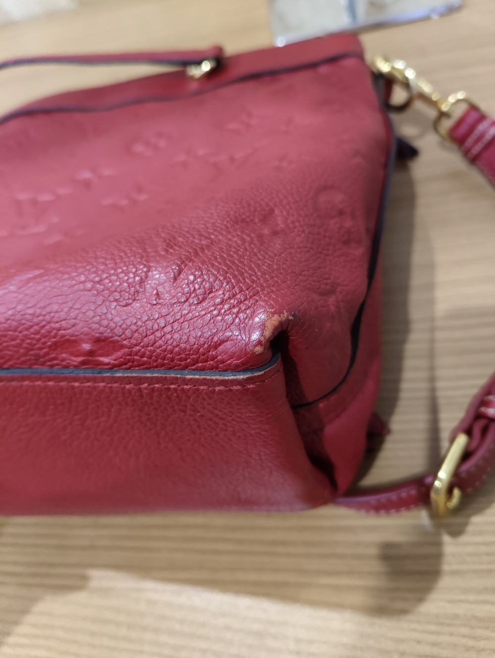 Louis Vuitton Red Monogram-Embossed Leather Shoulder Bag - Picture 2 of 7